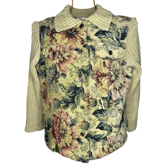 Vintage Susan Bristol Embroidered Tapestry Floral Button Up Sweater Jacket - PM - Picture 1 of 9